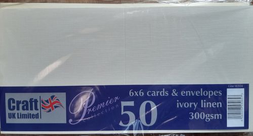 6" Card + envelope ivory, 50pcs, premium, hammered