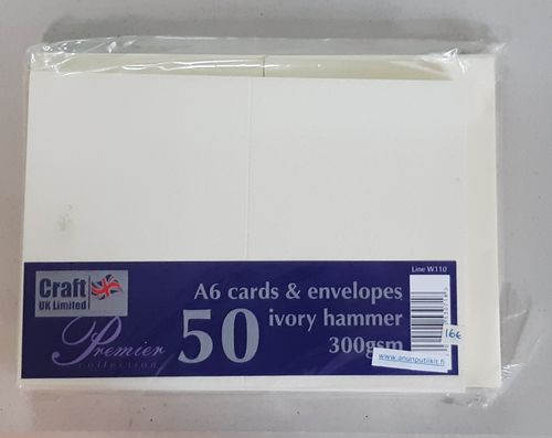 C6 Card + envelope premium ivory, hammered, 50pcs