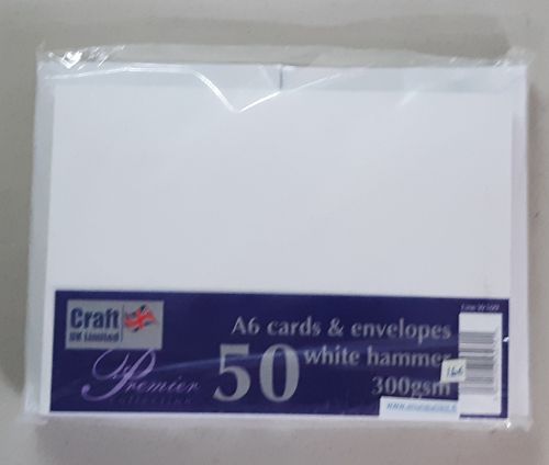 A6 Card + envelope premium white, hammered, 50pcs