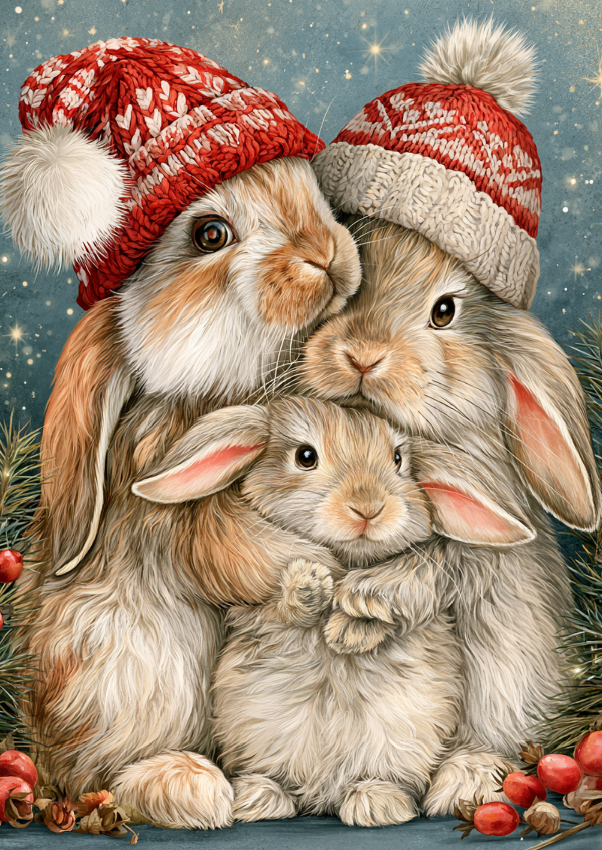 Christmas Cuddles: Rabbits kortti