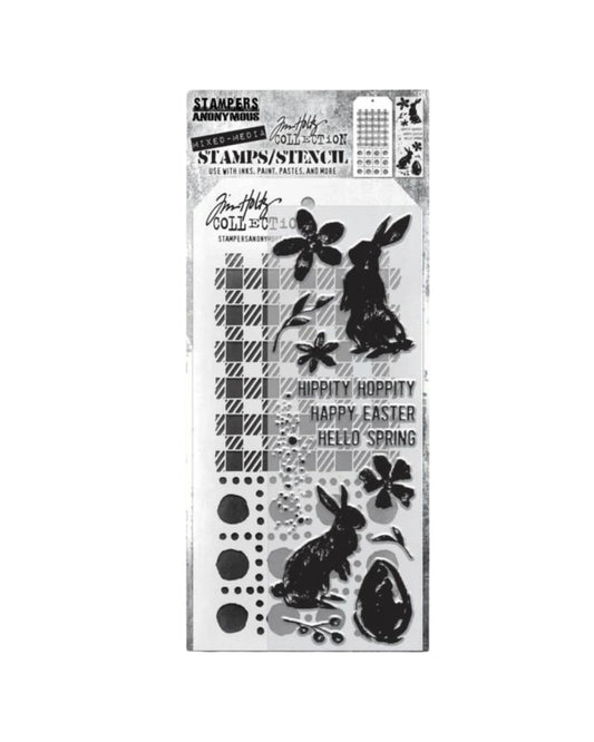Sapluuna + leimasinsetti Mixed Media Spring Shadows Tim Holtz