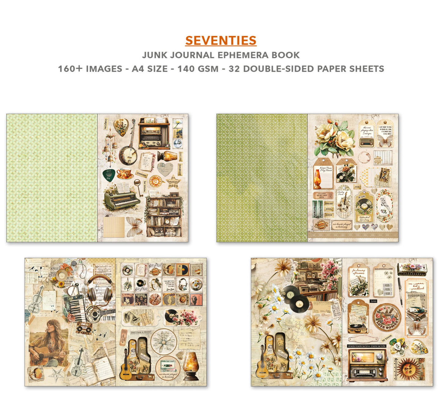 Junk journal -vihko Seventies