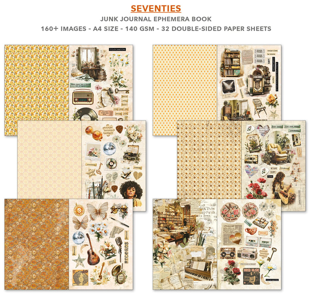 Junk journal -vihko Seventies