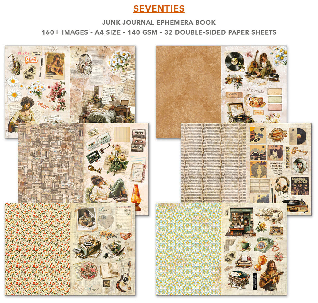 Junk journal -vihko Seventies