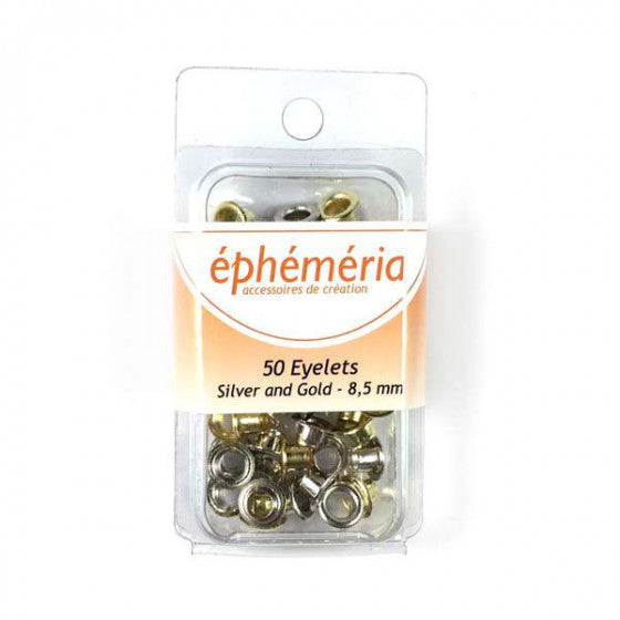 Eyeletit 8mm, gold and silver