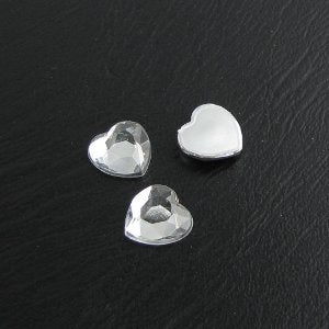 Akryyli fasettisydän, 12x3mm, kirkas, foliotausta, 50kpl